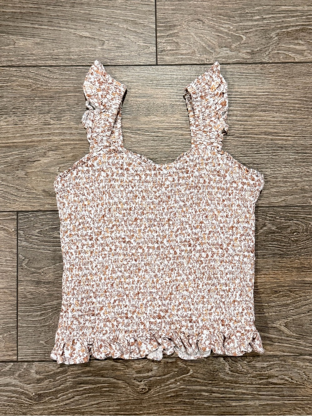 Girls Smocked Crop Top in White & Brown Size Large Like New